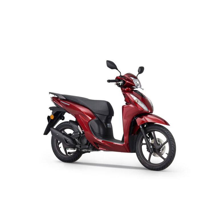 a red scooter with black seat